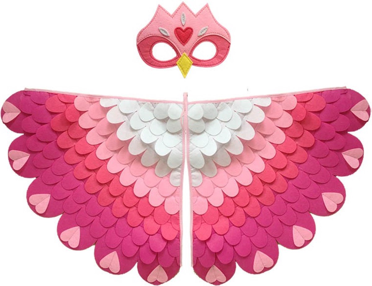 Joya Kids® Vogel Verkleedcape en Masker Roze | Cape met Masker van Vilt | Vilten Verkleedset | Verkleden Paradijsvogel | Meisje en Jongen Verkleedkleding | Cape Set | Carnaval en Halloween Outfit Kinderen — afbeelding 3