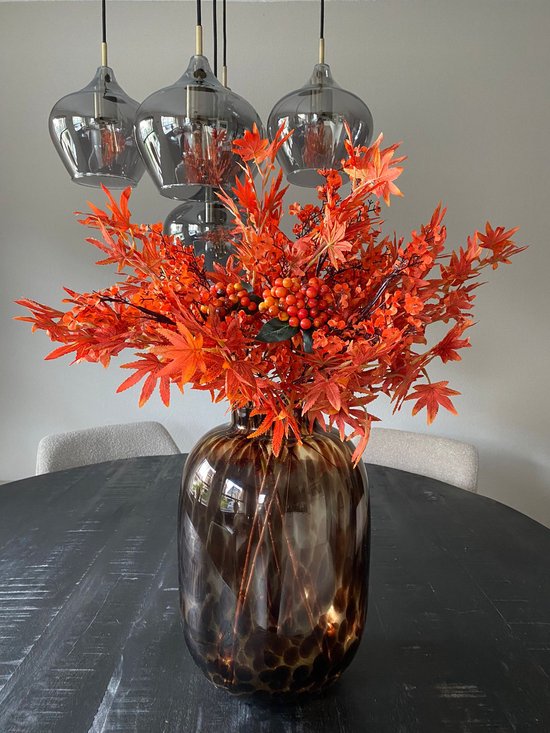 Herfstboeket kunstbloemen - Herfstdecoratie- Esdoornbladeren - Zijden Boeket - 12 stelen - 3 soorten - Kunstbloemen - ex vaas