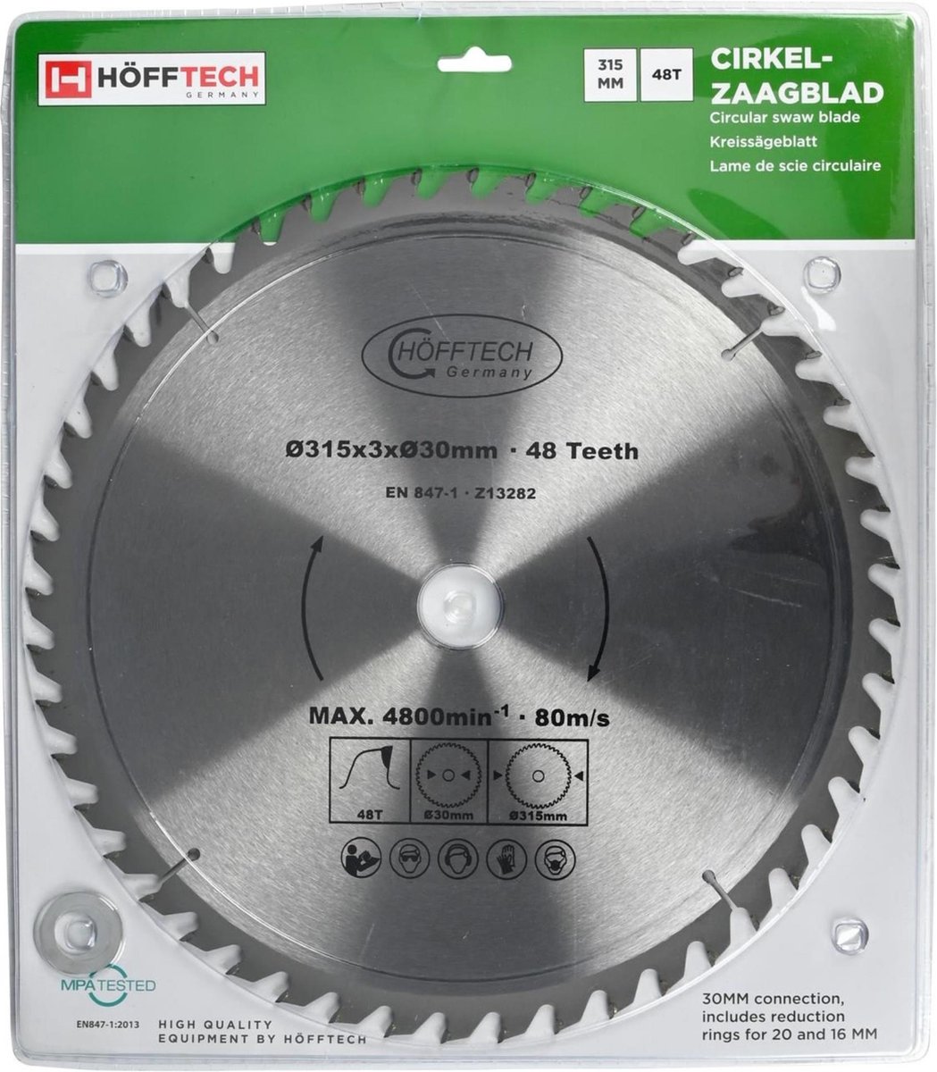 Hofftech Zaagblad cirkelzaag - 48 tanden - hard metaal - Ø 315 mm - inclusief verloopringen – foto 4