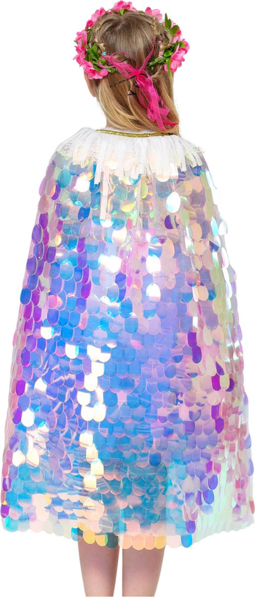 Joya Kids® Luxe Mermaid Glitter Cape met Accessoires | Zeemeermin Prinsessencape met Pailletten | Cape Set Paillet | Prinses jurk | Unicorn | Meisje Verkleedset | Carnvalskleding Meisjes | Met Mermaid Kroon, Staf, Tasje en Sieradenset — afbeelding 2