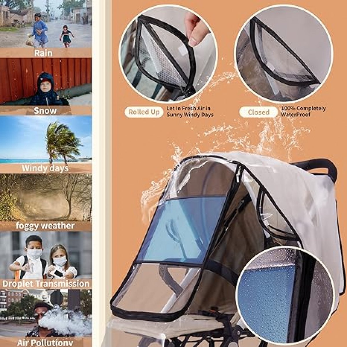 Regenhoes Kinderwagen - Regenhoes Buggy Universeel met ventilatie opening - Universele Regenkap - Regenhoes Buggy Universeel - Regenhoes Kinderwagen Universee - EVA Regenhoes - groot(95*58*46*95cm) – foto 3