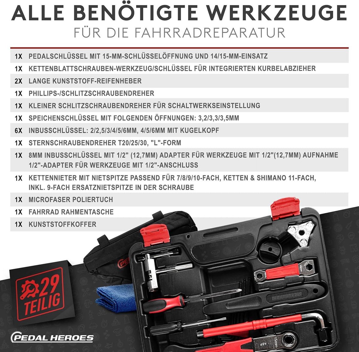 29-delige gereedschapskoffer voor fiets MTB eBike - professionele en beginners gereedschapsset fiets gereedschap koffer — cadeau in Sport & Outdoor - foto 3