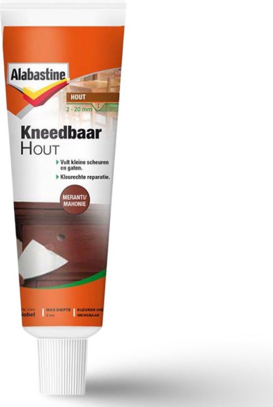Alabastine Kneedbaar Hout tube, meranti/mahoni. Vult kleine scheuren en gaten.