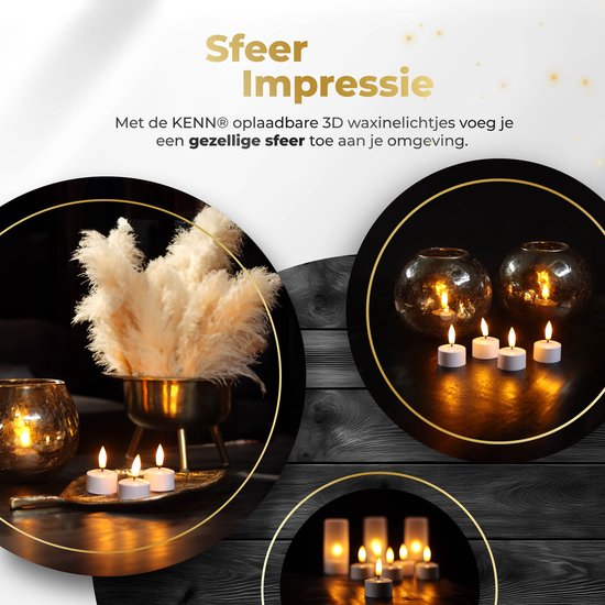 Akaro Oplaadbare LED Kaarsen, 6 LED Kaarsen met Wax, Inclusief Afstandsbediening, Met Oplaadsnoer, 35 Uur Brandtijd, Veilig en Duurzaam, Oplaadbare Theelichtjes, Waxinelichtjes, Nep Kaarsen