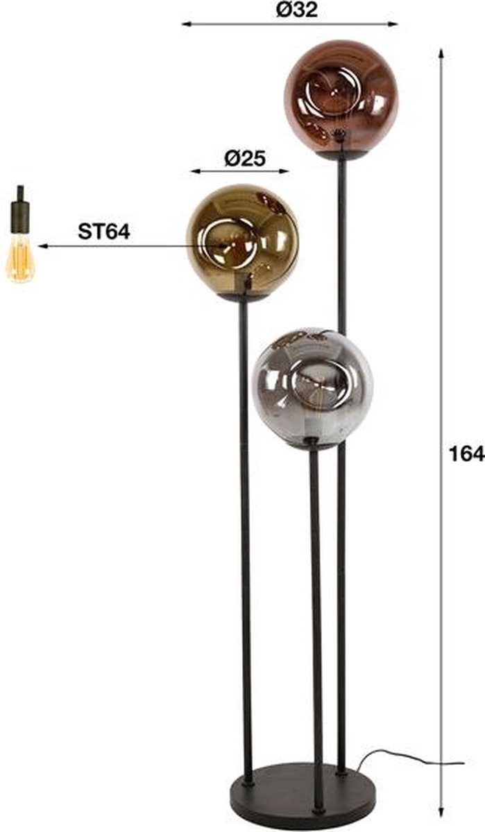 PS-Collection Stellar Vloerlamp - 32x32x164cm - Artic Zwart - Metaal - vloerlampen woonkamer, vloerlamp zwart, vloerlamp industrieel, vloer lamp, vloerlampen landelijk, staande lampen woonkamer, staande lampen, staande lamp industrieel thumbnail 2