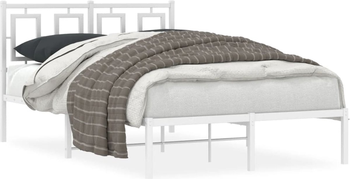 vidaXL - Bedframe - met - hoofdbord - metaal - wit - 120x190 - cm