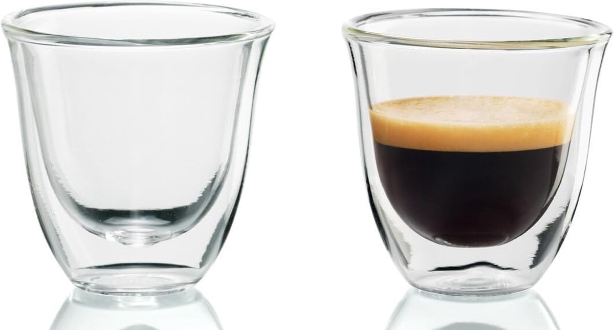 De'Longhi Espresso Glazen, Dubbelwandig Glas Set van 2 90ml, DLSC310, Transparant