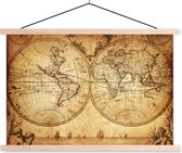 Posterhanger incl. Poster 120x80 cm - Schoolplaat - Wereldkaart - Antiek - Vintage - Kindje - Jongetje - Meisje - Textielposter - Blanke latten