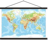 Porte-affiche avec affiche - Affiche scolaire - Wereldkaart - Atlas - Topographie - 120x80 cm - Lattes noires