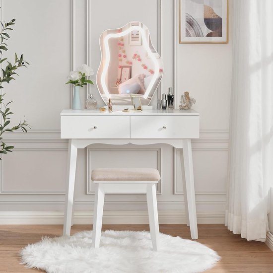 Vicco Kaptafel Elise, Wit/Grijs, 115 cm met 5 laden | Schminktisch