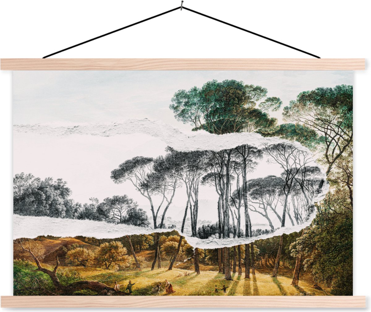 Posterhanger incl. Poster 60x40 cm - Schoolplaat - Italiaans landschap parasoldennen - Kun