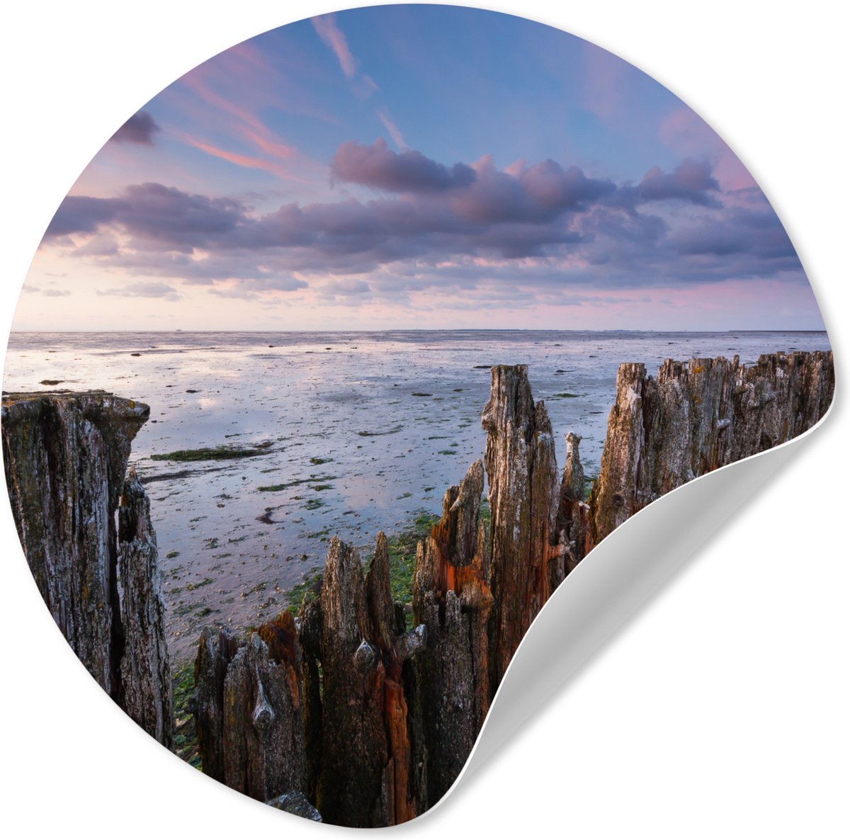 WallCircle® - Behangcirkel 30x30 cm - Muurstickers Palen in de Waddenzee bij Moddergat - M