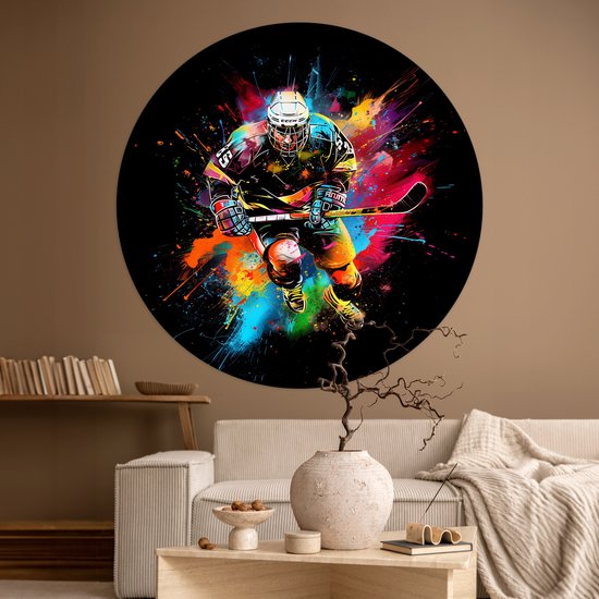 WallCircle® - Papier peint cercle 120x120 cm - Stickers muraux Graffiti - Sport - Hockey sur glace - Hockey - Cercle mural chambre ado - Décoration chambre - Accessoires chambre ado - Cercle mural chambre jeunesse