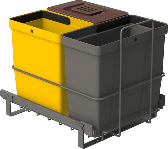 Poubelle coulissante à encastrer - tri tri sélectif trio - anthracite - 328 x 433 x 354 cm poubelle à pédale 50 litres
