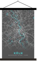 Porte-affiche avec affiche - Affiche scolaire - Allemagne - Blauw - Cologne - Plan de la ville - Carte - Plan d'étage - 60x90 cm - Lattes noires
