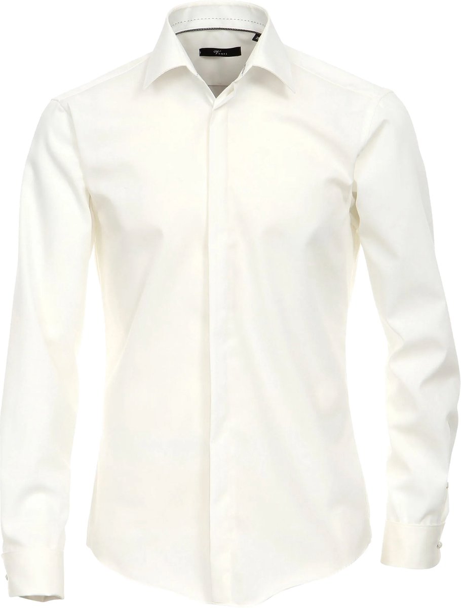 VENTI modern fit smoking overhemd - mouwlengte 72 cm - popeline - beige - Strijkvriendelijk - Boordmaat: 48