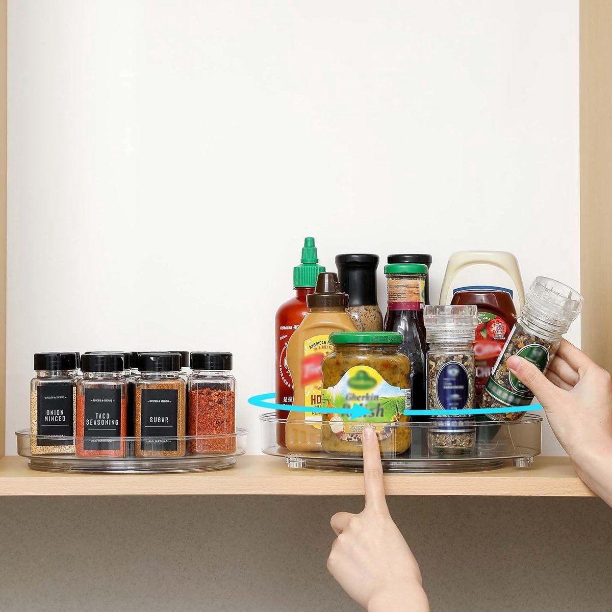 Draaiplateau, koelkastorganizer, 22 cm + 27 cm, keukenkruidenrek, kruidenorganizer, draaibare organizer voor kast, onderkast, wastafel, make-uptafel