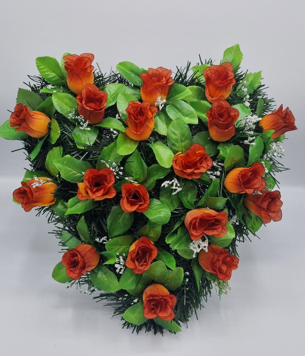 Bloemstuk - W847/21 - Hart - Roos - Bruin - 40cm - Verzwaard - Buigzaam - Grafdecoratie