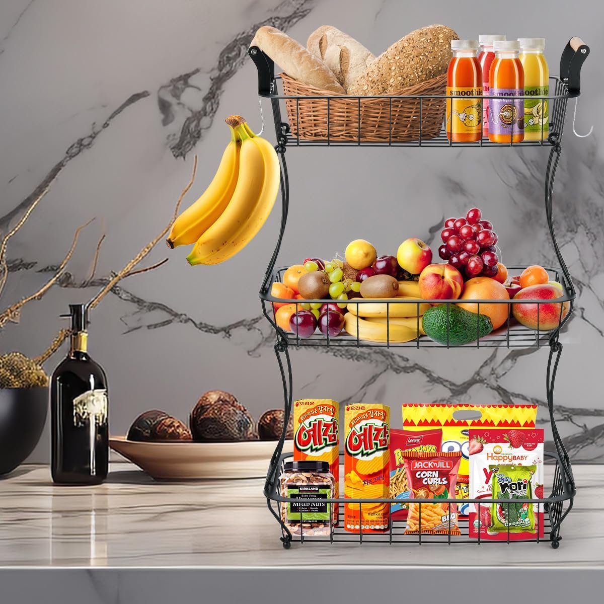 Etagère fruitmand 2 verdiepingen voor bananen en extra opbergmogelijkheden - opslag