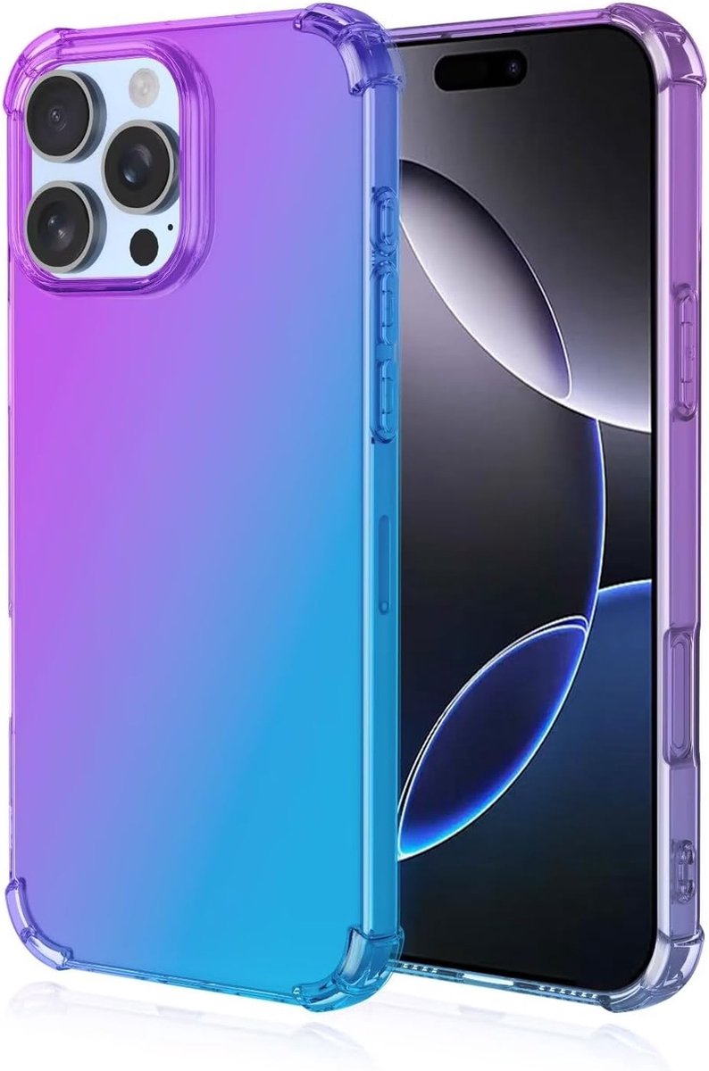 Geschikt voor Apple iPhone 16 Pro Max - Siliconen Back Cover Hoesje - Blauw / Paars