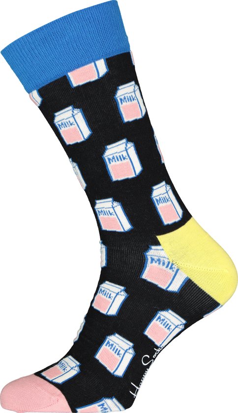 Happy Socks Milk Sock - zwart met melk - Unisex - Maat: 36 - 40