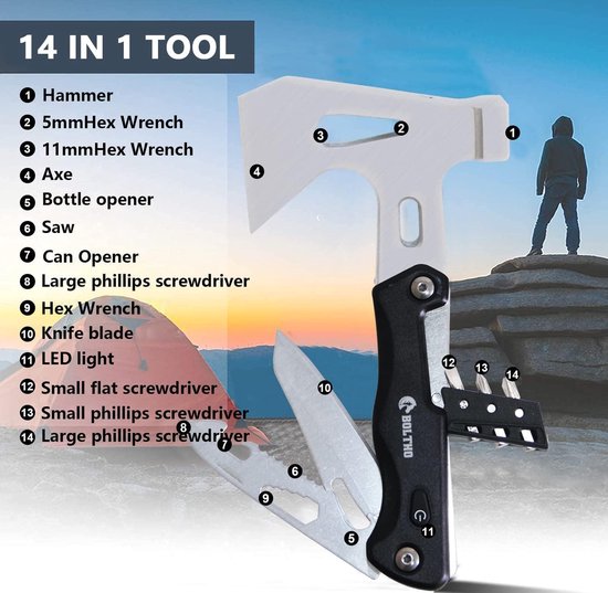 Survivalkit multitool - roestvrij staal - multifunctioneel gereedschap - hamergereedschap - hamer bijl - led zaklamp - outdoor camping survivalgadgets - campingaccessoires - cadeaus voor mannen — afbeelding 3