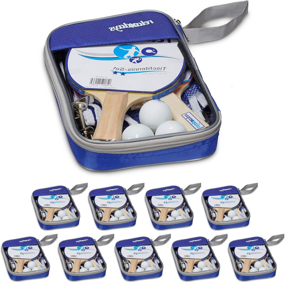 Tafeltennis set 2 sterren - Inclusief 4 batjes en 6 ballen - H x B x D: ca. 14 x 150 x 17 cm - 2 tafeltennisnetten blauw