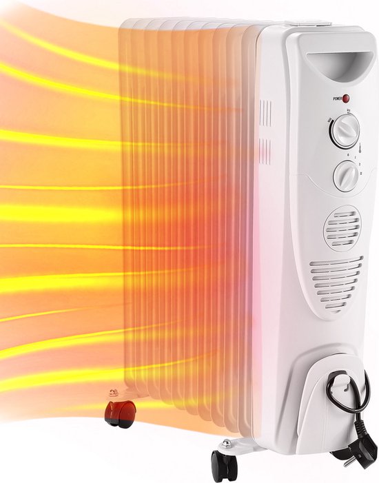 Olieradiator met Thermostaat - Elektrische kachel - Timer - 3 Standen - tot 2500W Heater - Wit