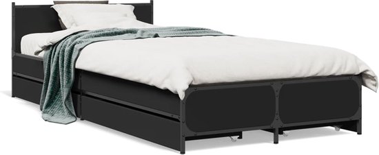 Bedframe met hoofdeinde bewerkt hout zwart 90x200 cm kopen Bedframe met hoofdeinde bewerkt hout zwart 90x200 cm kopen