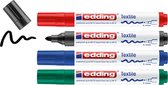 edding 4500 textielstift - zwart, rood, blauw en groen - 4 stuks - ronde punt 2-3 mm - textielstiften wasmachinebestendig (60°C) om op textiel te tekenen - textielmarker voor volwassenen en kinderen