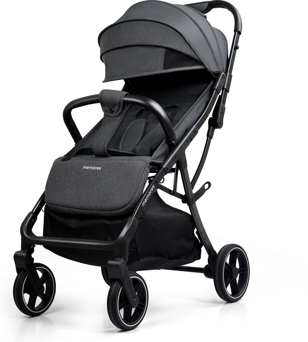 Memores Plooibuggy Grijs- Buggy Inklapbaar Inclusief Regenhoes en Bekerhouder - Peuter - Extra licht & Compact voor Vliegtuig, Auto & OV - Extra Veilig en Wendbaar door Grote Massieve Wielen - Tot 4 jaar - Kinderwagens - Wandelwagen - M1 – foto 3