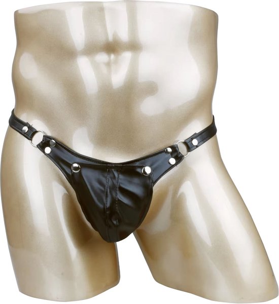 Slips en cuir pour hommes - BDSM - Fermeture bouton pour fonction entrejambe ouvert - G-string - Bandes élastiques - Sous-vêtements érotiques en cuir