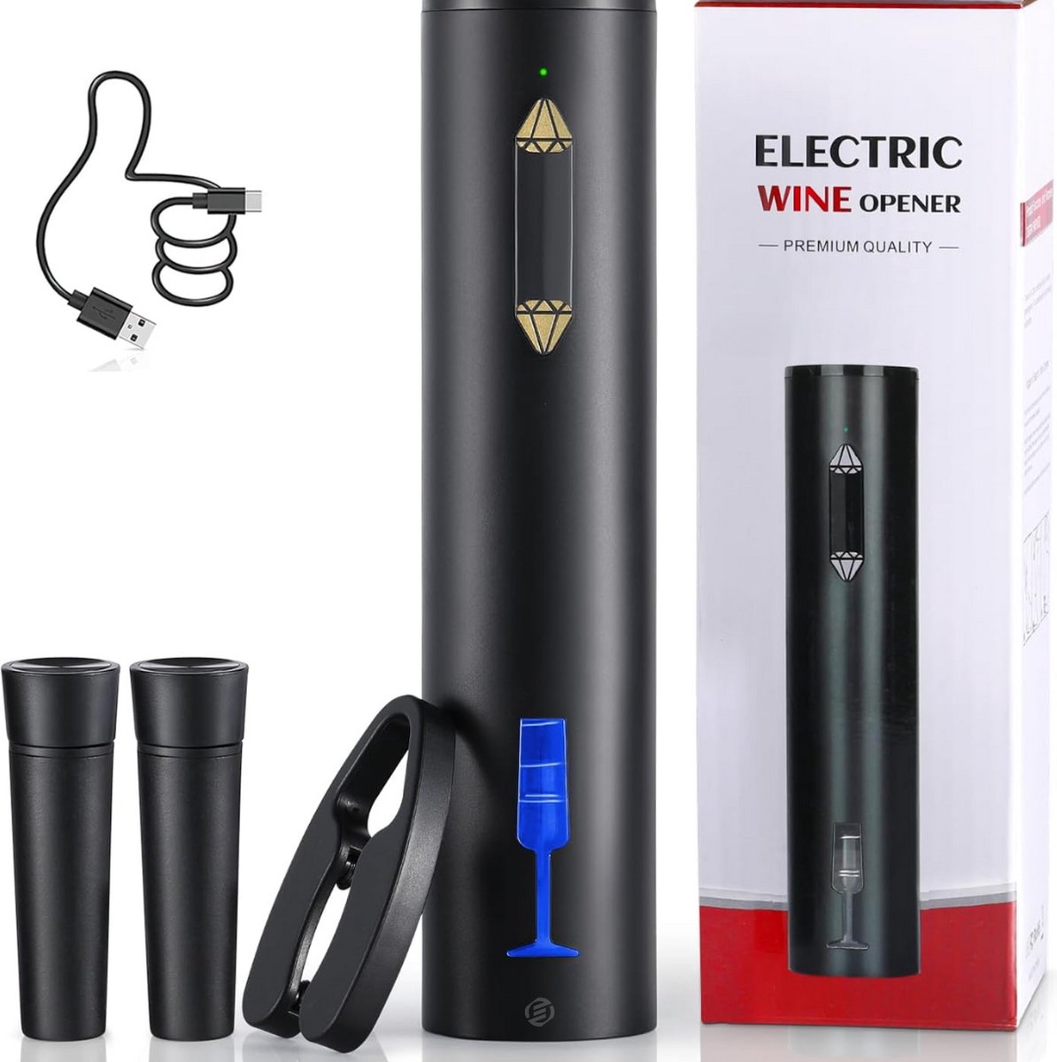 Equivera Elektrische Kurkentrekker Set - Automatische Wijnopener - Wijn Accessoires - Flessenopener - Cadeautip - Premium