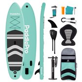 LifeGoods PaddlePro SUP Board - met Zitje - Opblaasbaar Paddle Board - Complete Set - Max. 150KG - 320x81cm - Mintgroen/Zwart