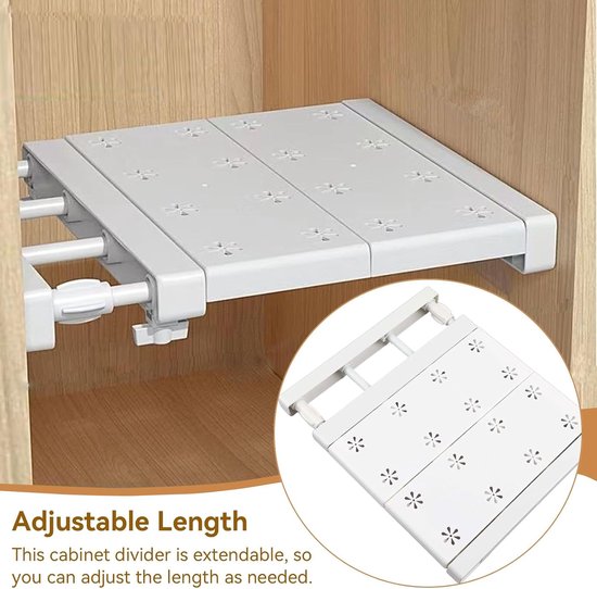 ViWaVee Hangend schoenenrek, organizer in de kast, uitbreidbaar 40-70 cm, organizer onder de kast, perfect voor opslag en organisatie in keuken of voor kleding, wit, 1 stuk