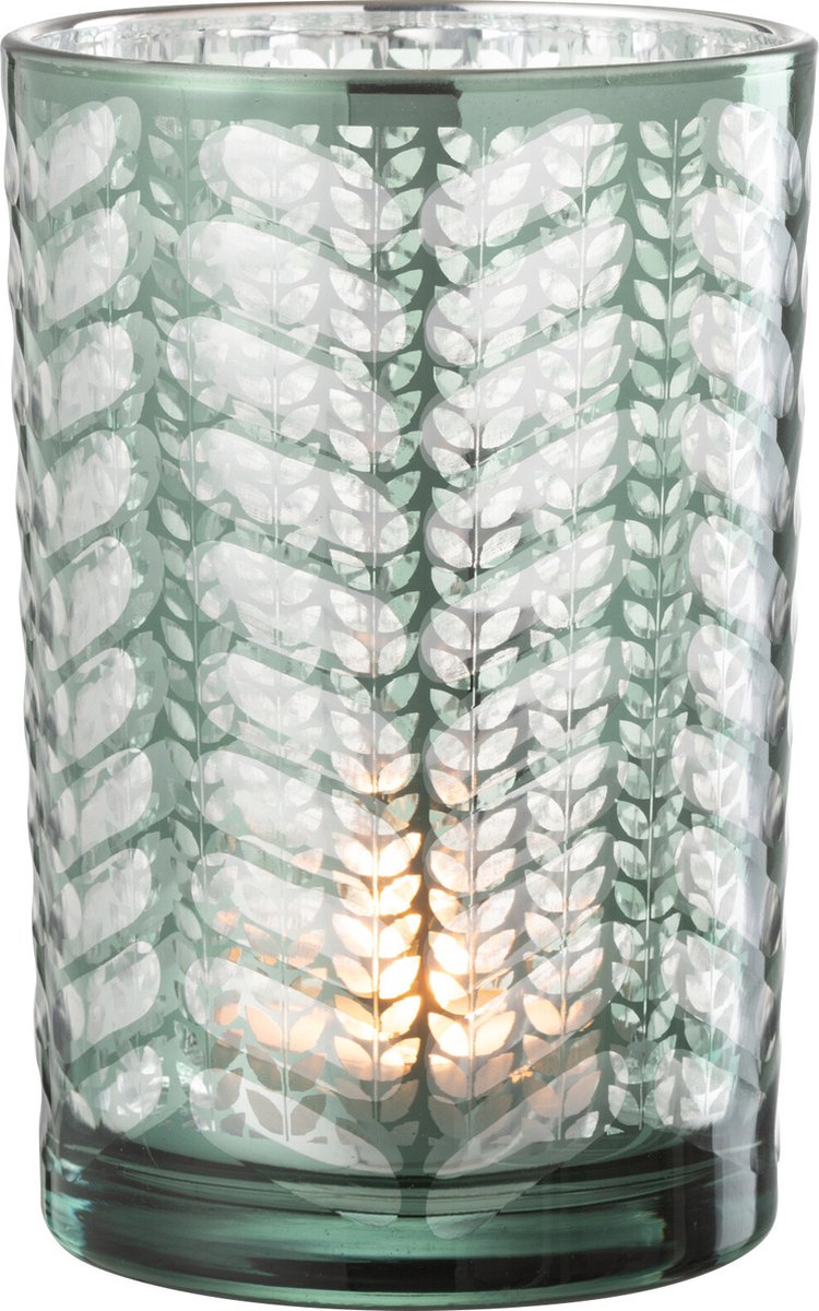 J-Line windlicht Visgraat - glas - groen/zilver - large Zilver - Groen