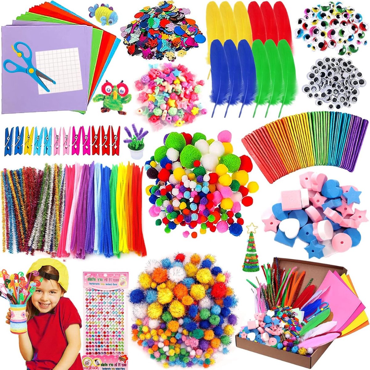 Knutselkoffer voor meisjes Knutseldoos 1500 Onderdelen Glitters Papier Veren en Nog Veel Meer Creatieve Ontwikkeling Stimulerend
