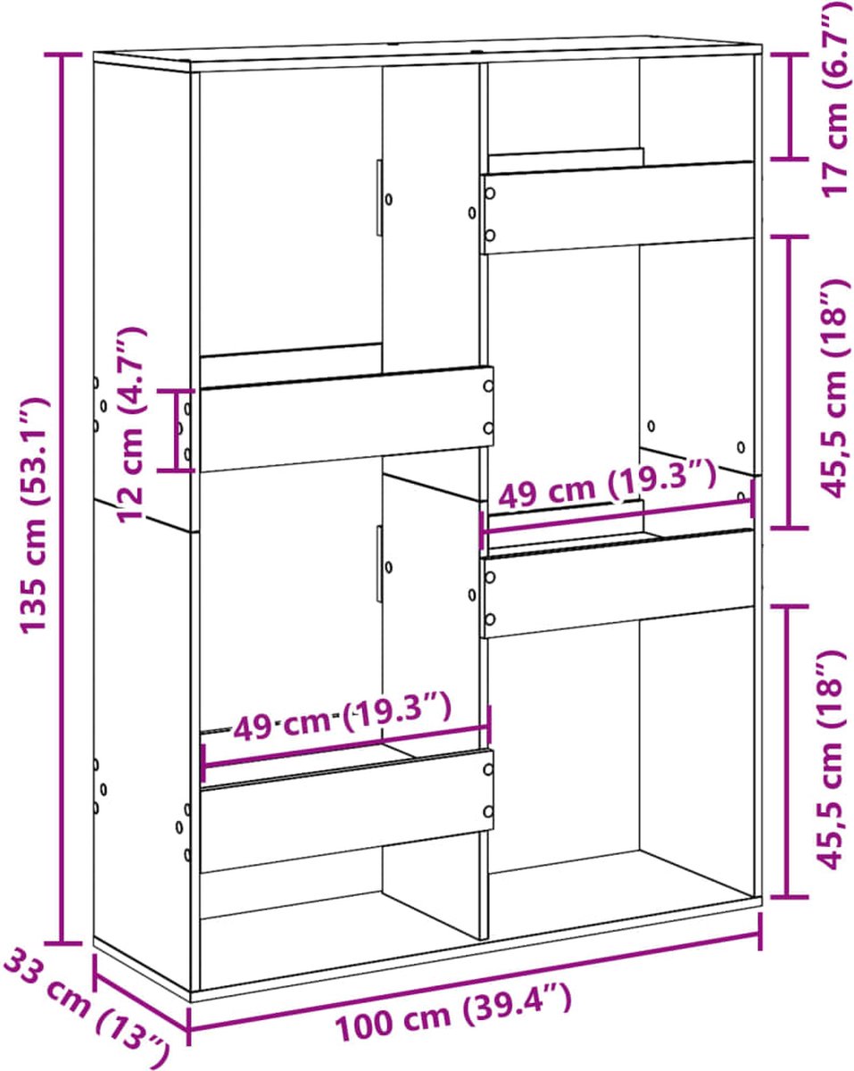 vidaXL Kamerscherm - 100x33x135 - cm - bewerkt - hout - gerookt - eikenkleurig
