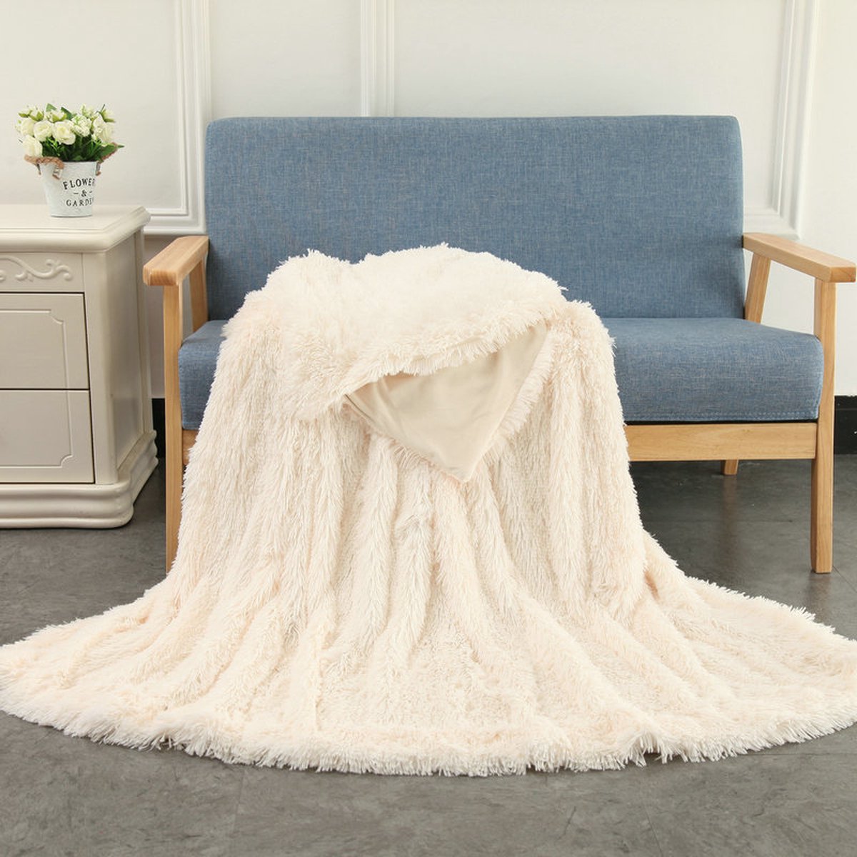 Luxe Pluche Deken - Superzachte Gezellige Fuzzy Deken Imitatiebont Deken Lichtgewicht Dekens Warme Bedspreien voor Bank Bed Sofa (B160 x L200CM, Verkrijgbaar in verschillende kleuren) - Pluche gebroken wit