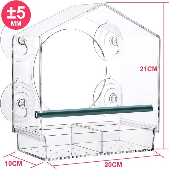 Mangeoire à Oiseaux De Fenêtre, Plateau Amovible Avec 4 Ventouses