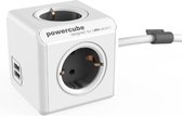 DesignNest PowerCube Extended DUO USB - 1,5 meter kabel - wit/grijs- 4 stopcontacten - 2 USB laders - Type F - stekkerdoos - stekkerblok - telefoonlader - oplader