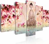 Peinture - Bouddha - Siddhartha, rose / beige, 5 panneaux, impression premium sur toile