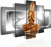 Schilderij - Boeddha - In het Goud, Zilver/Goud, 5luik , premium print op canvas