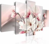 Schilderij - Magnolia in bloei , wit roze , 5 luik