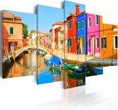 Schilderij - Waterfront in regenboog kleuren, 5luik, wanddecoratie