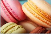 Poster Glanzend – Close-up van Verschillende Smaken Macarons Koekjes - 75x50 cm Foto op Posterpapier met Glanzende Afwerking