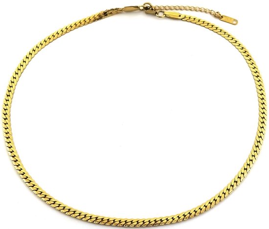 Ronde 14-karaat Gouden Collier Met Blauwe Topaas - Lengte Verstelbaar 40 45 Cm