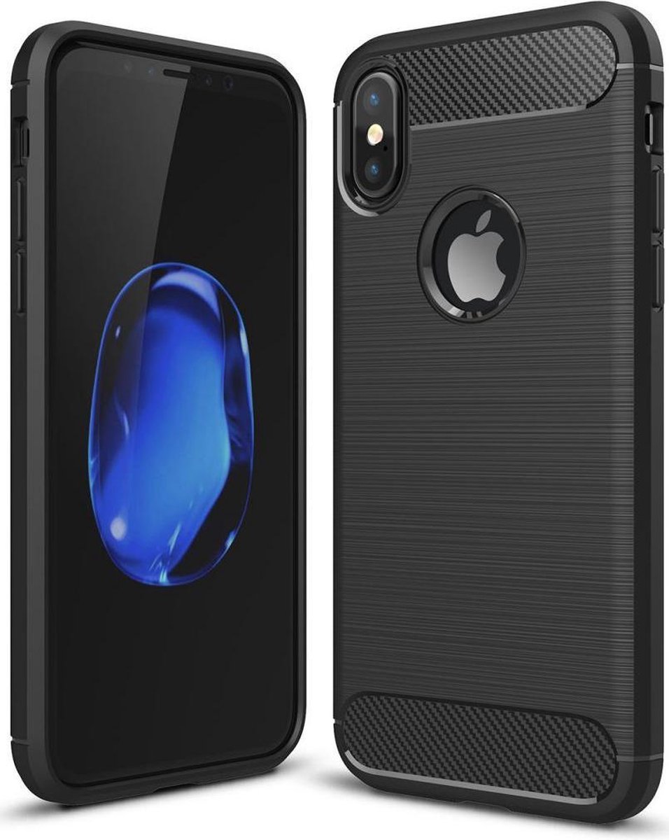Geborsteld TPU Hoesje Zwart Geschikt voor Apple iPhone X / XS