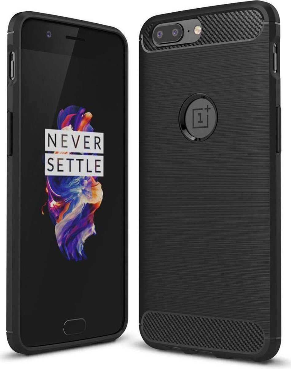 Geborsteld TPU Hoesje Geschikt voor OnePlus 5 | Beschermhoes | Back Cover | Flexibel TPU | Stijlvol Carbon | Dun | Zwart