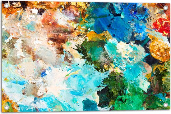 Tuinposter – Abstrcat Kunstwerk van Verschillende Kleuren Verf op Schilderij - 75x50 cm Foto op Tuinposter (wanddecoratie voor buiten en binnen)